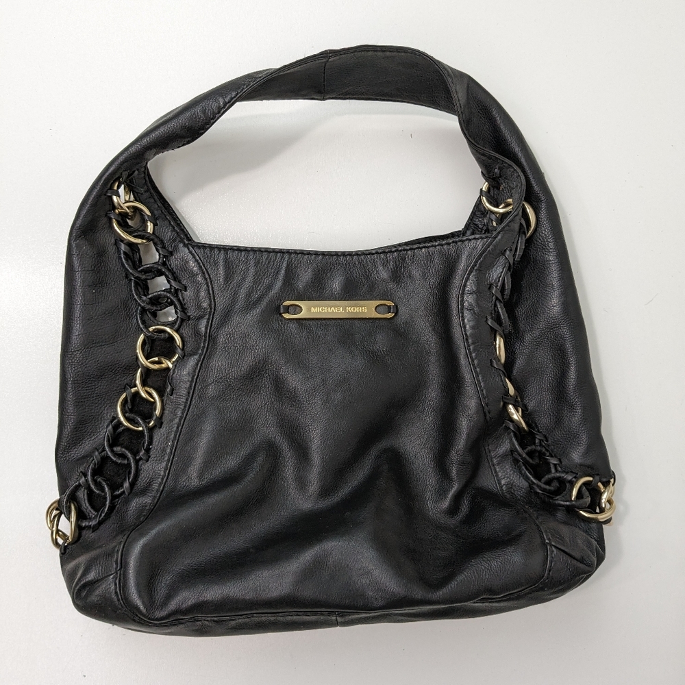 Vintage Michael Kors Chainlink Hobo Soft Leather Bag in Black and Gold